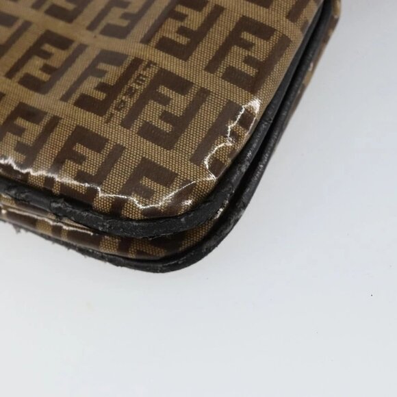 FENDI Zucchino Canvas Mamma Baguette Shoulder Bag Enamel Beige Gold Auth 146481 - Picture 4 of 16